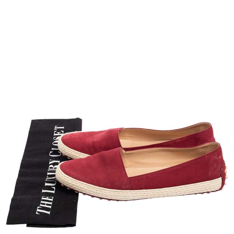 مملوكة مسبقًا Tod's Rosewood Nubuck Leather Gommino Pantofola Flat Espadrilles Size 36.5