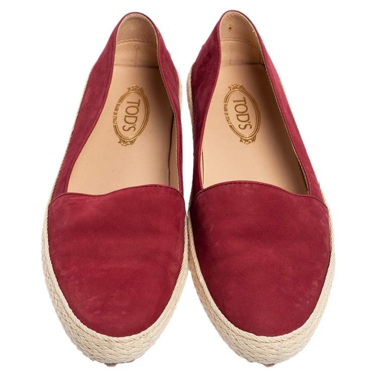 مملوكة مسبقًا Tod's Rosewood Nubuck Leather Gommino Pantofola Flat Espadrilles Size 36.5