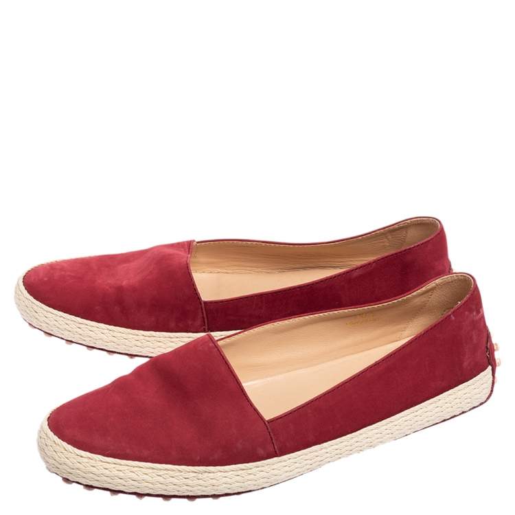 مملوكة مسبقًا Tod's Rosewood Nubuck Leather Gommino Pantofola Flat Espadrilles Size 36.5