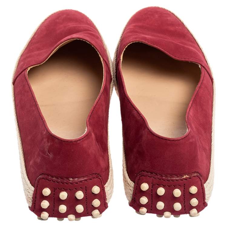 مملوكة مسبقًا Tod's Rosewood Nubuck Leather Gommino Pantofola Flat Espadrilles Size 36.5