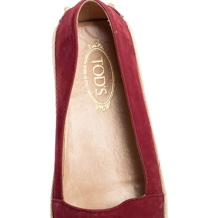 مملوكة مسبقًا Tod's Rosewood Nubuck Leather Gommino Pantofola Flat Espadrilles Size 36.5