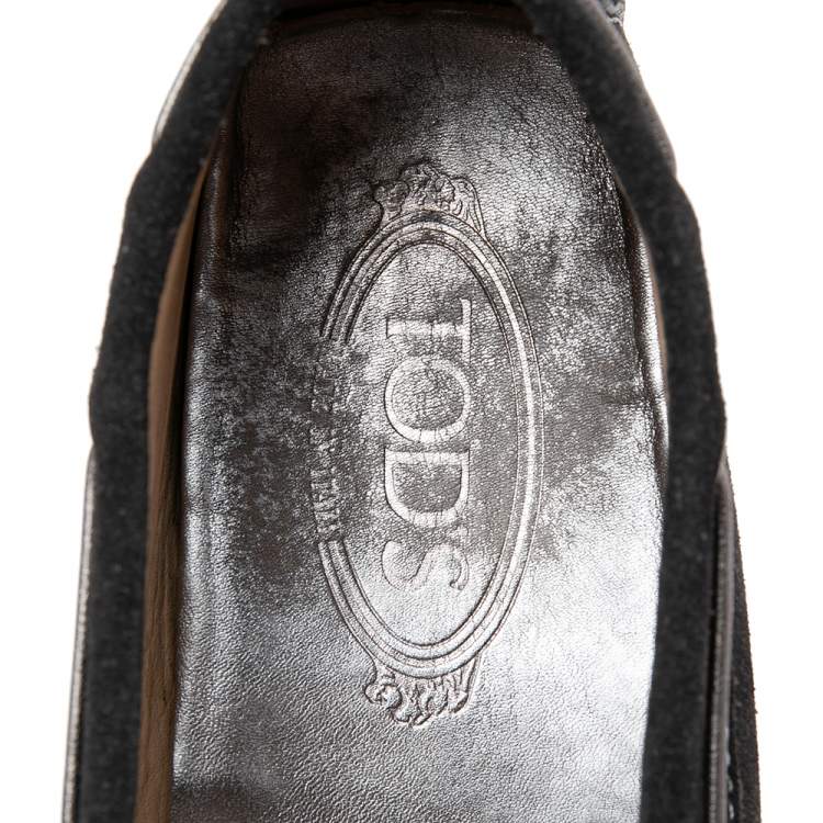 Pre Owned Tod's Black Suede Gommino Driver Loafers Size 40.5