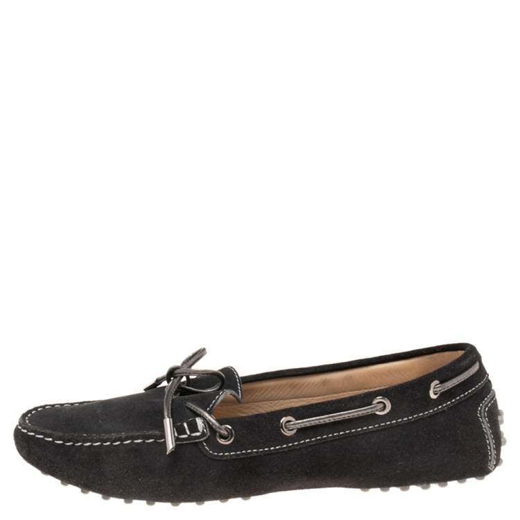 Pre Owned Tod's Black Suede Gommino Driver Loafers Size 40.5