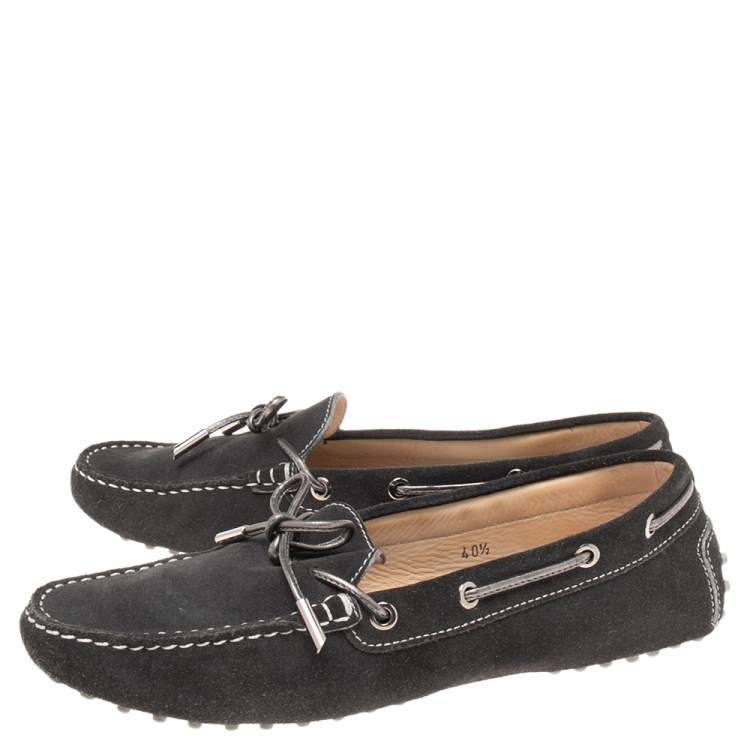 Pre Owned Tod's Black Suede Gommino Driver Loafers Size 40.5