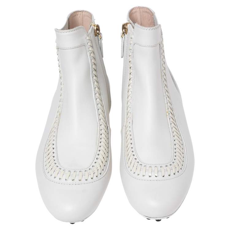 Pre Owned Tod's White Leather Stitch Detail Ankle Boots Size 37