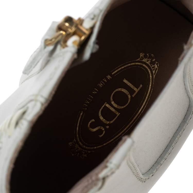 Pre Owned Tod's White Leather Stitch Detail Ankle Boots Size 37