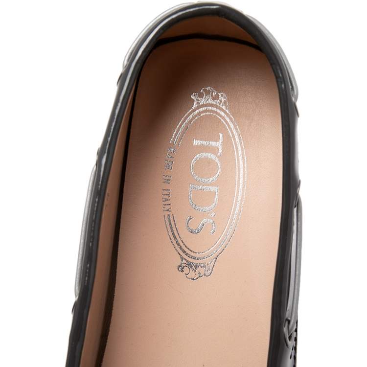 Pre Owned Tod's Dark Grey Patent Leather  New Gommini Loafers Size 39