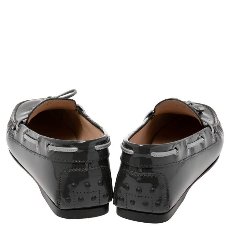Pre Owned Tod's Dark Grey Patent Leather  New Gommini Loafers Size 39