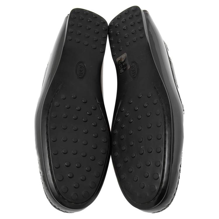 Pre Owned Tod's Dark Grey Patent Leather  New Gommini Loafers Size 39