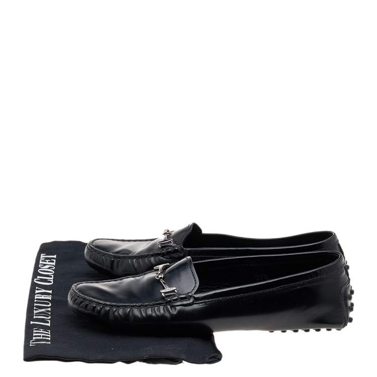 Pre Owned  Tod's Black Leather Horsebit Loafers Size 37.5