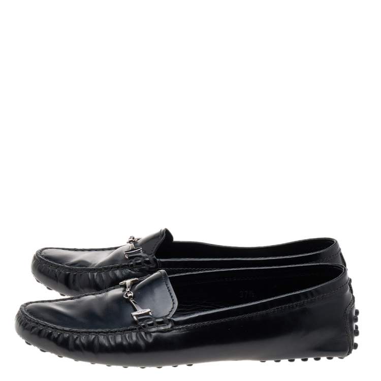Pre Owned  Tod's Black Leather Horsebit Loafers Size 37.5