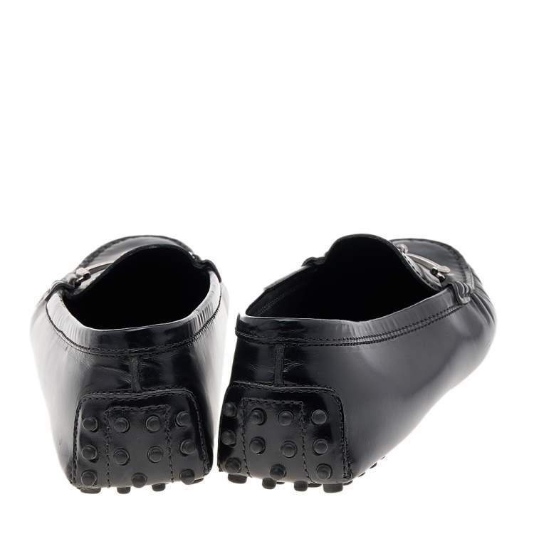 Pre Owned  Tod's Black Leather Horsebit Loafers Size 37.5