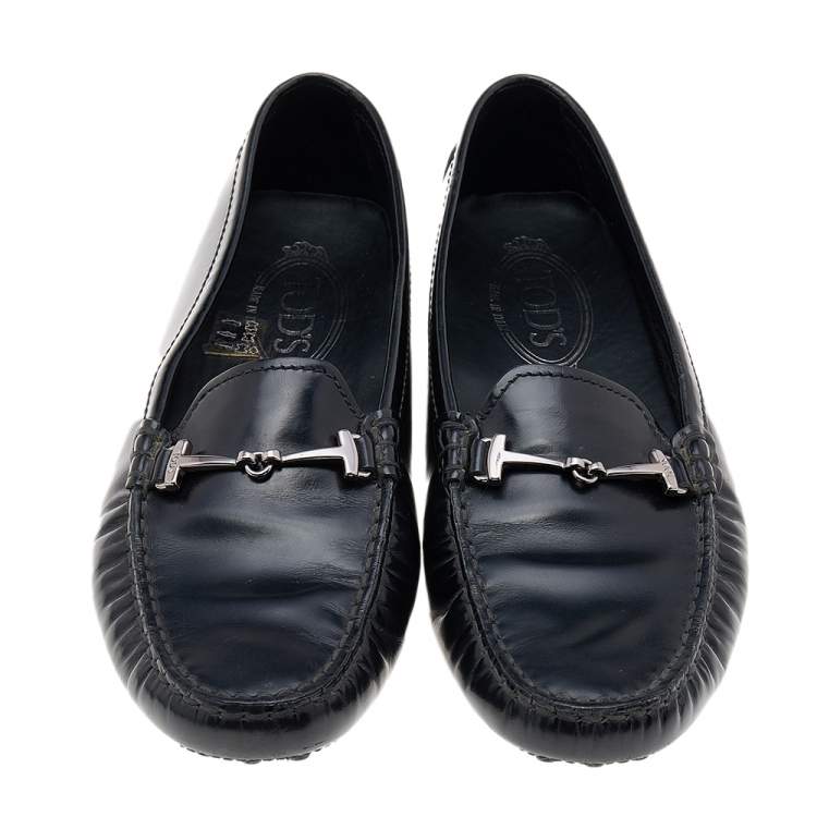 Pre Owned  Tod's Black Leather Horsebit Loafers Size 37.5