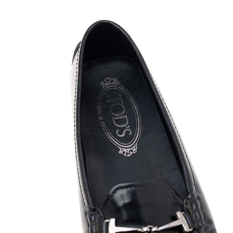 Pre Owned  Tod's Black Leather Horsebit Loafers Size 37.5