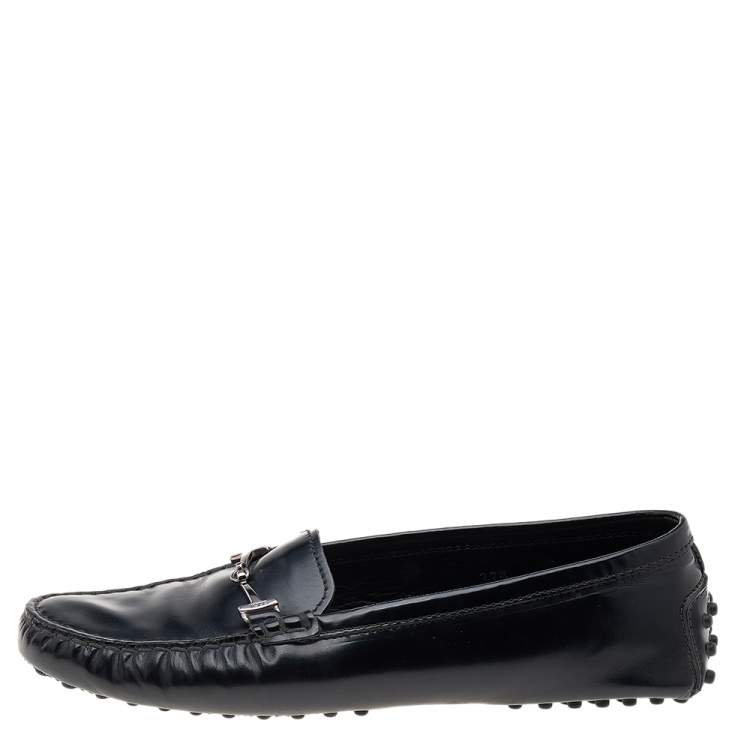 Pre Owned  Tod's Black Leather Horsebit Loafers Size 37.5
