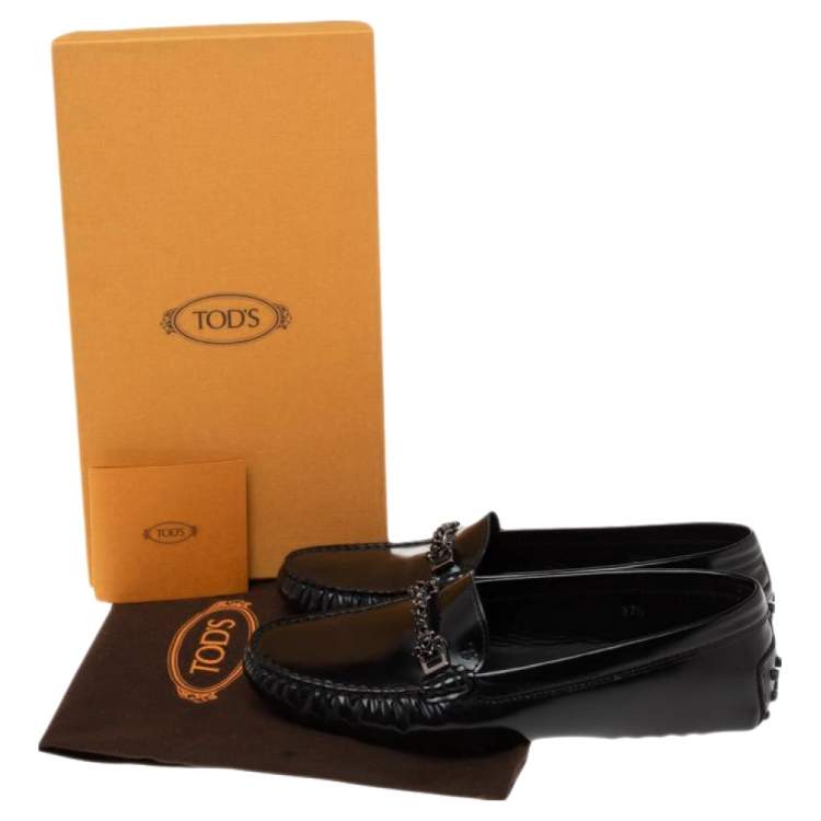 Pre Owned Tod's Black Patent Leather Crystal Embellished Gommino Driver Loafers Size 37.5