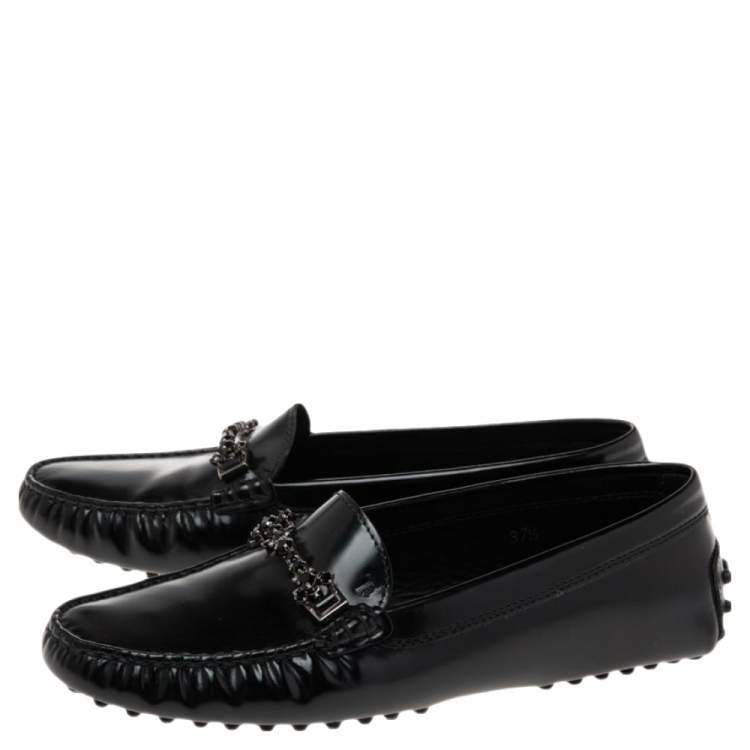 Pre Owned Tod's Black Patent Leather Crystal Embellished Gommino Driver Loafers Size 37.5