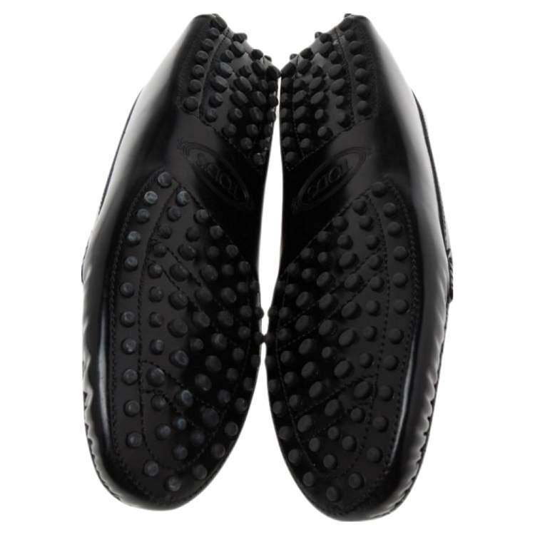 Pre Owned Tod's Black Patent Leather Crystal Embellished Gommino Driver Loafers Size 37.5