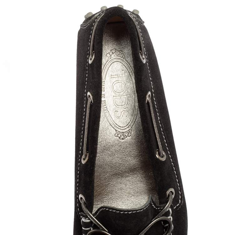 Pre Owned Tod's Black Suede Gommino Driver Loafers Size 38