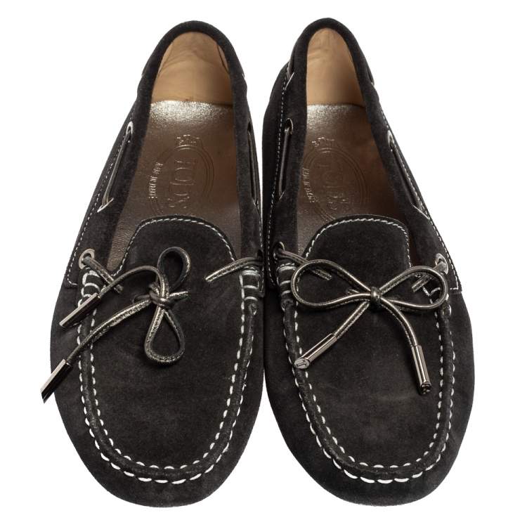 Pre Owned Tod's Black Suede Gommino Driver Loafers Size 38