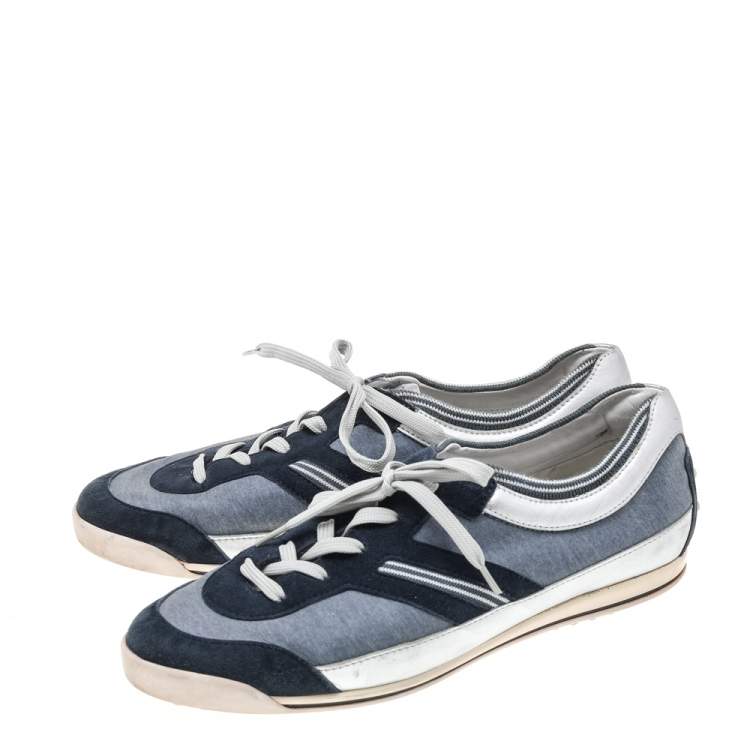Pre Owned Tod's Navy Blue/Silver Suede And Leather Low Top Sneakers Size 38