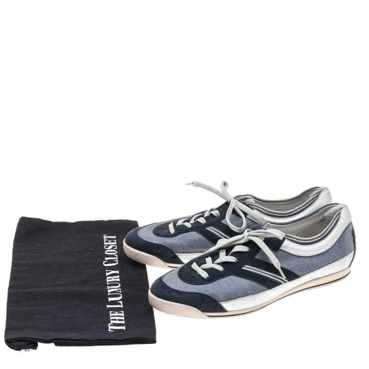 Pre Owned Tod's Navy Blue/Silver Suede And Leather Low Top Sneakers Size 38