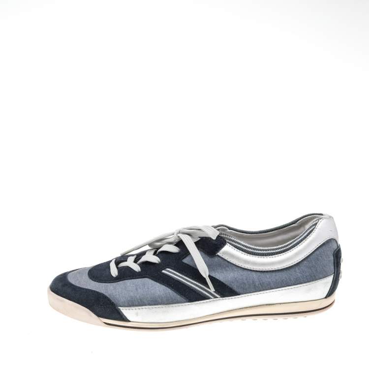 Pre Owned Tod's Navy Blue/Silver Suede And Leather Low Top Sneakers Size 38