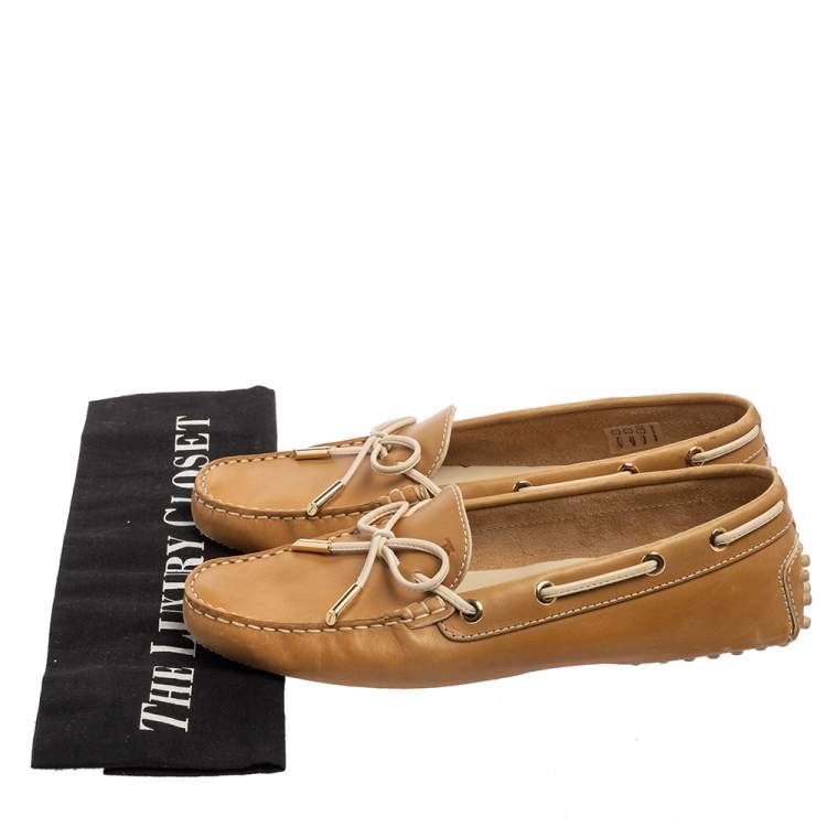 مملوكة مسبقًا Tod's Tan Leather Gommino Driver Loafers Size 38