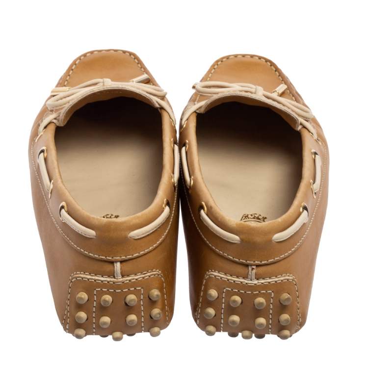 مملوكة مسبقًا Tod's Tan Leather Gommino Driver Loafers Size 38