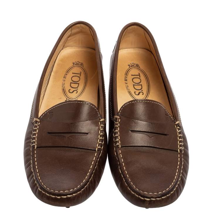 Pre Owned Tod's Brown Leather Gommino Penny Loafers Size 37.5