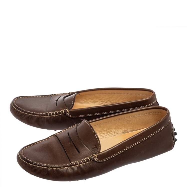 Pre Owned Tod's Brown Leather Gommino Penny Loafers Size 37.5