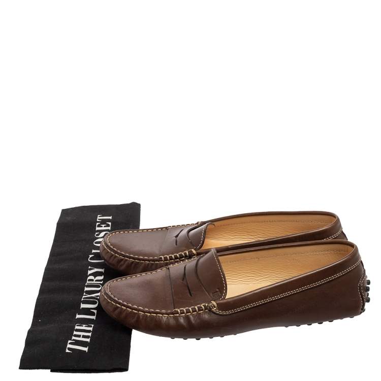 Pre Owned Tod's Brown Leather Gommino Penny Loafers Size 37.5