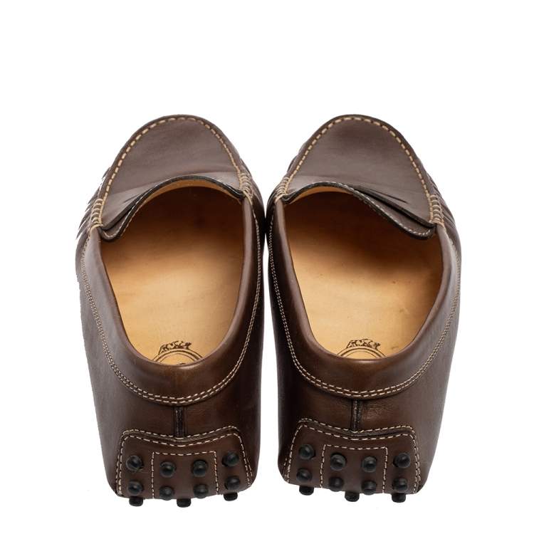 Pre Owned Tod's Brown Leather Gommino Penny Loafers Size 37.5