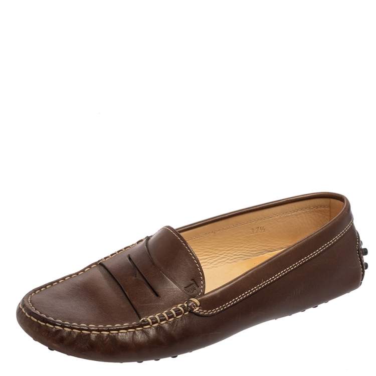 Pre Owned Tod's Brown Leather Gommino Penny Loafers Size 37.5