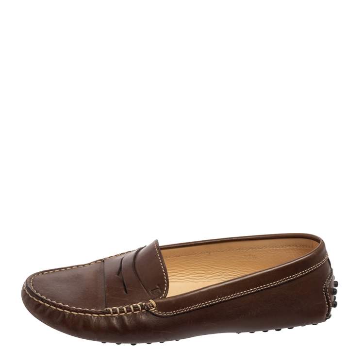 Pre Owned Tod's Brown Leather Gommino Penny Loafers Size 37.5