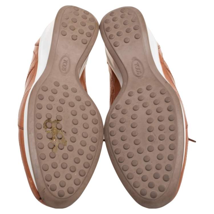 Pre Owned Tod's Tan Leather Icon Trade Lace-Up Wedge Sneakers Size 36