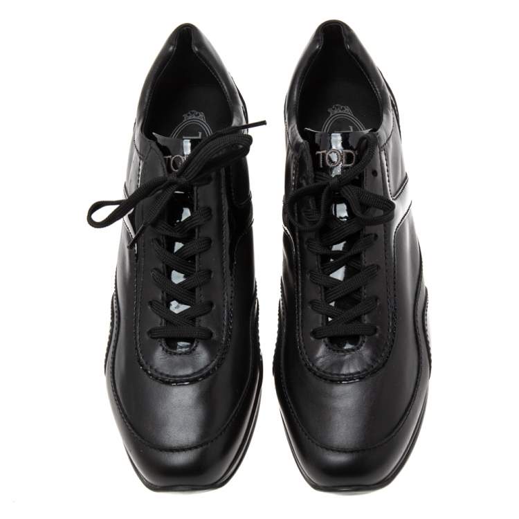 Pre Owned Tod's Black Patent And Leather Wedge Sneakers Size 39