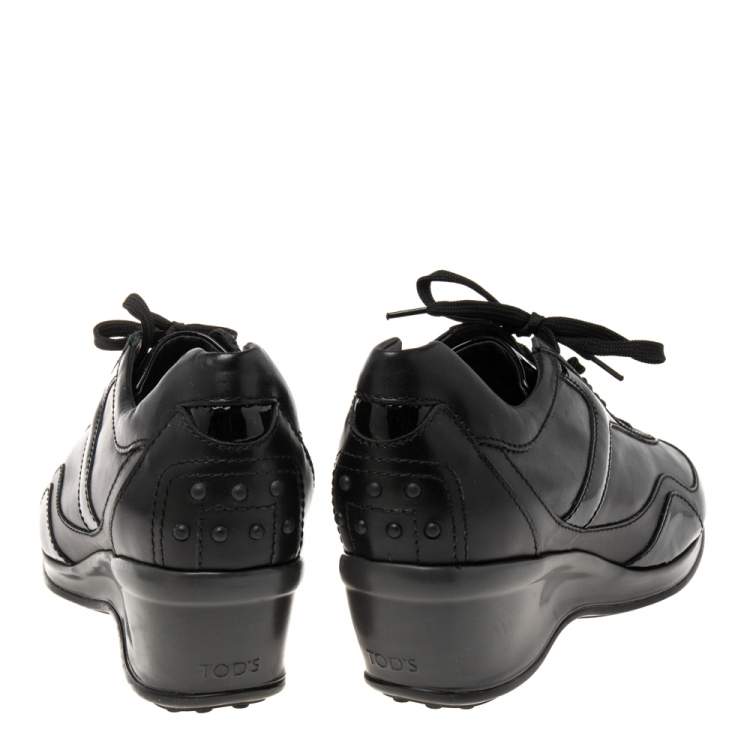 Pre Owned Tod's Black Patent And Leather Wedge Sneakers Size 39