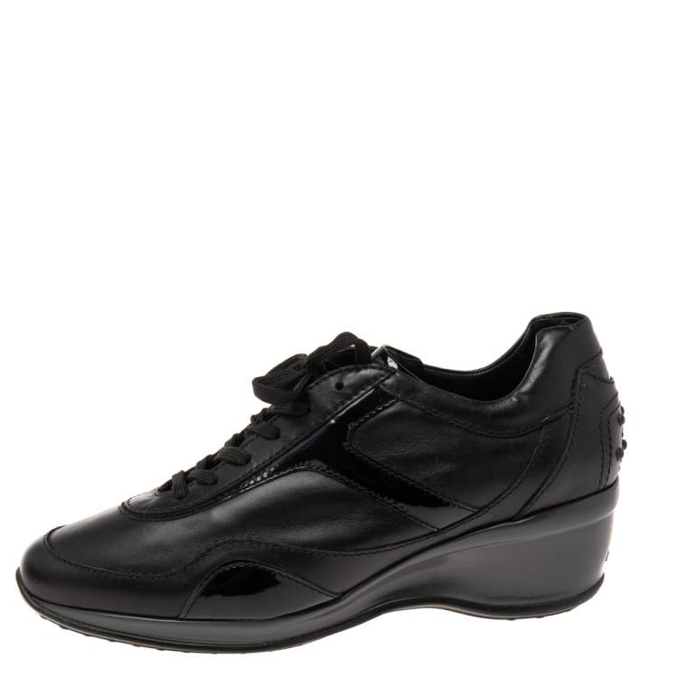 Pre Owned Tod's Black Patent And Leather Wedge Sneakers Size 39
