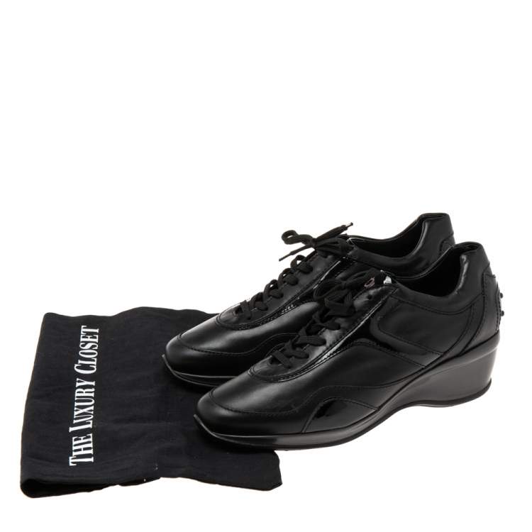 Pre Owned Tod's Black Patent And Leather Wedge Sneakers Size 39