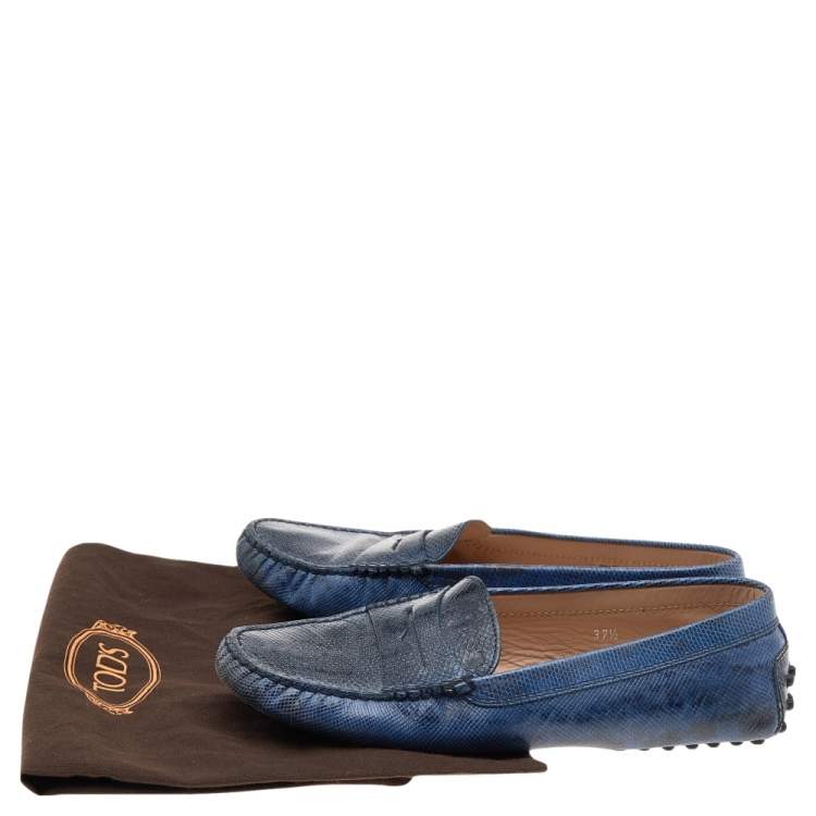 Pre Owned Tod's Blue Karung Gommino Slip On Loafers Size 37.5 
