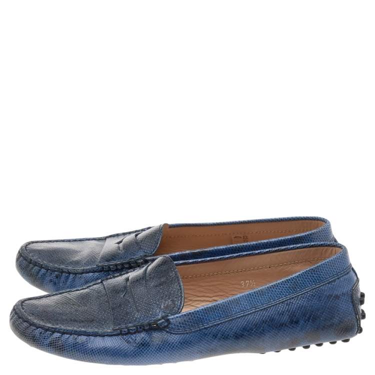 Pre Owned Tod's Blue Karung Gommino Slip On Loafers Size 37.5 