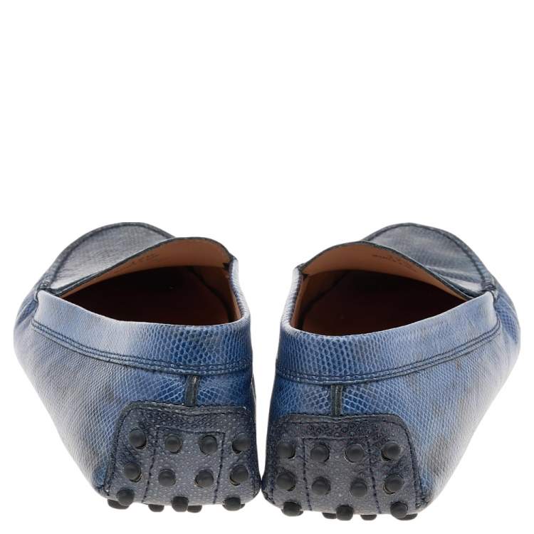 Pre Owned Tod's Blue Karung Gommino Slip On Loafers Size 37.5 
