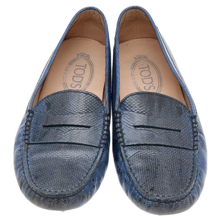 Pre Owned Tod's Blue Karung Gommino Slip On Loafers Size 37.5 