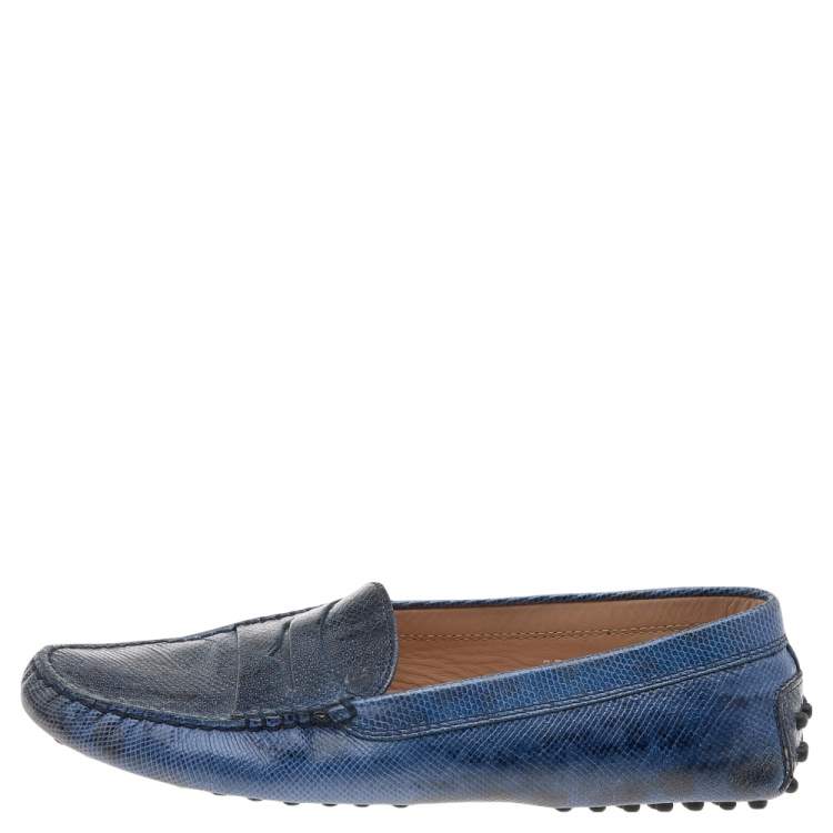 Pre Owned Tod's Blue Karung Gommino Slip On Loafers Size 37.5 