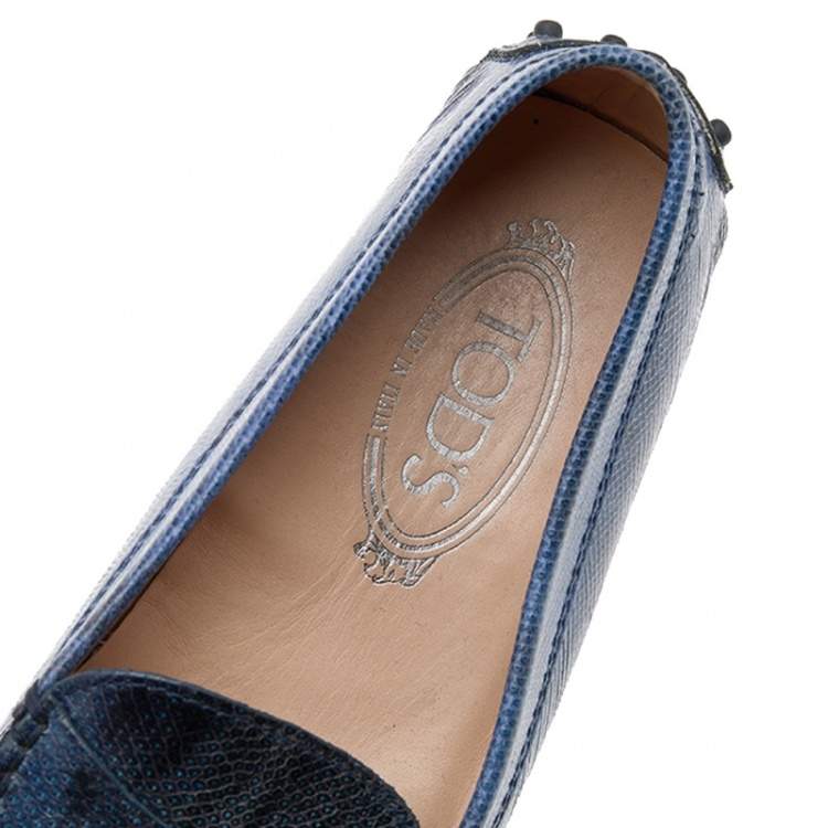 Pre Owned Tod's Blue Karung Gommino Slip On Loafers Size 37.5 