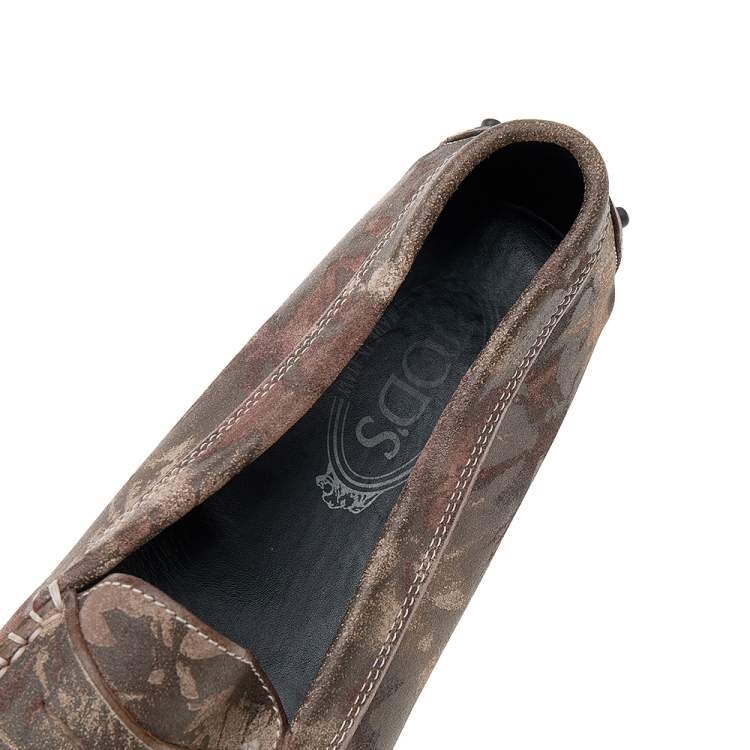 Pre Owned Tod's Brown Printed Suede Slip On Loafers Size 39