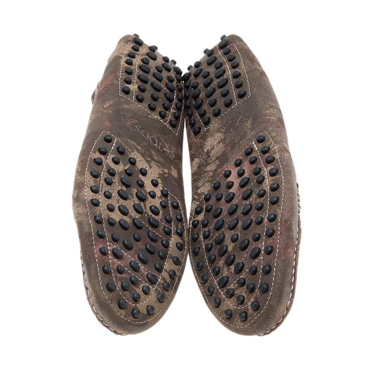 Pre Owned Tod's Brown Printed Suede Slip On Loafers Size 39