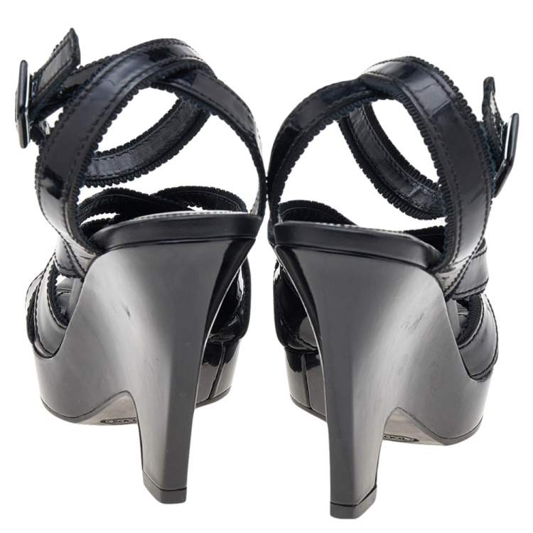 Pre Owned Tod's Black Patent Leather Strappy Sandals Size 35.5