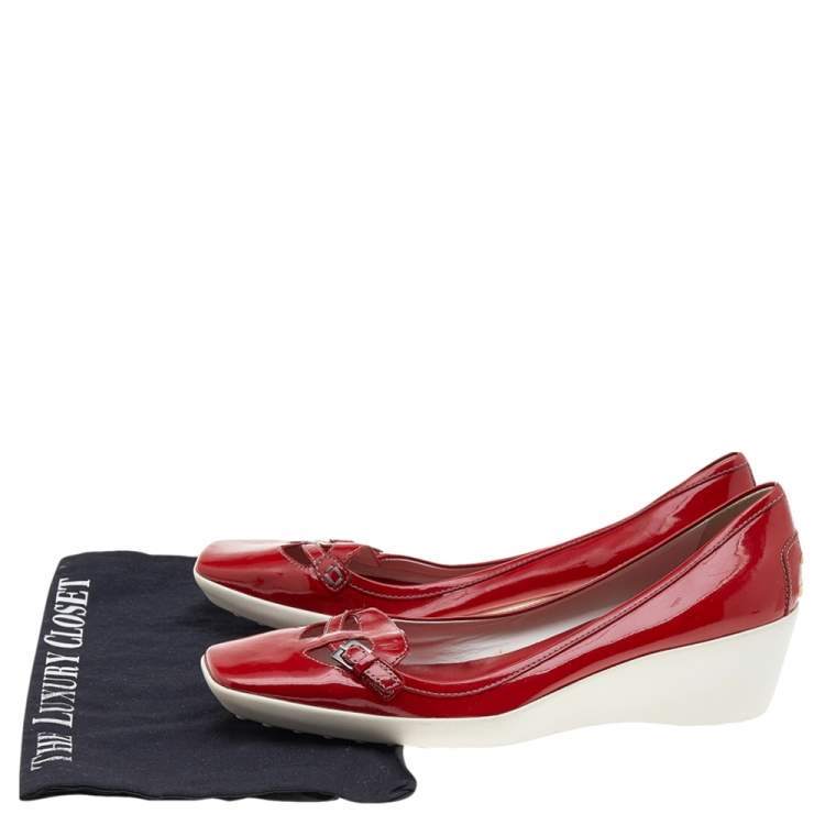 Pre Owned Tod's Red Patent Leather Pumps Size 41